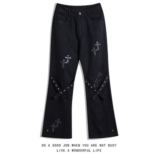European and American high street vibe style pants men's bandage pants cross overalls micro pull straight tube loose ins casual pants
