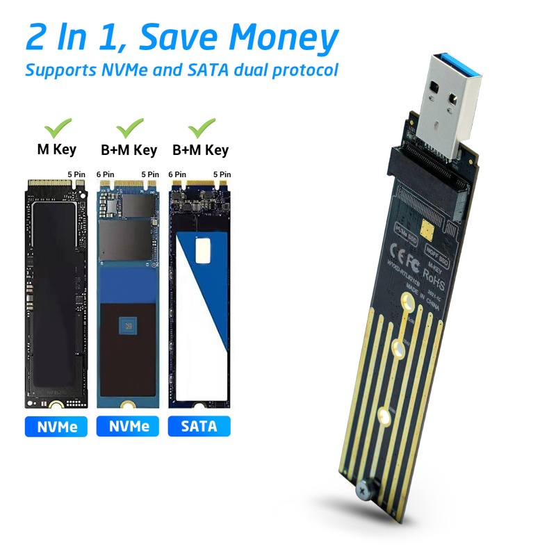 Đầu Đọc M.2 NVME USB 3.1 M.2 NGFF Tương Thích Với Samsung 950/960/970 Evo/Pro PCI-E Ty