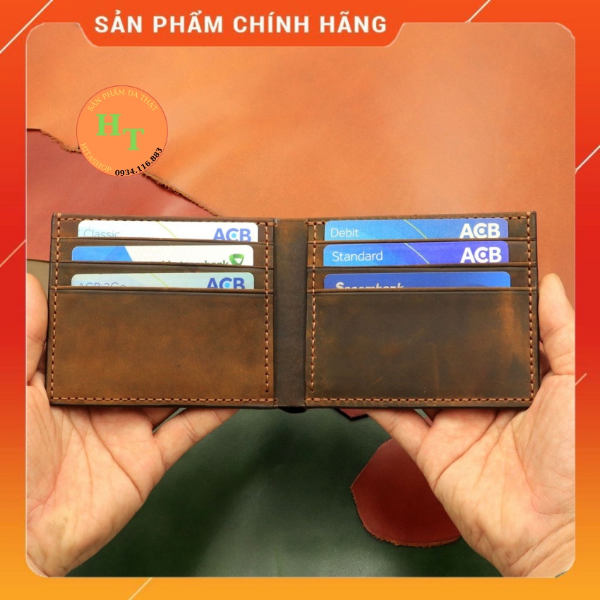 Ví da sáp cao cấp - Cam kết 100% da bò thật - Ví da nam màu nâu bò hàng chính hãng thương hiệu HM Leather - B01