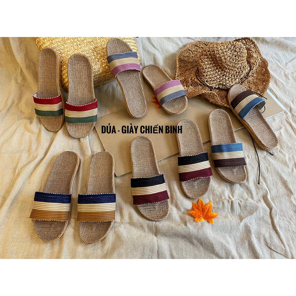 Dép cói quai ngang phối màu vintage - mang nhà - đi biển - dạo phố - đi chơi