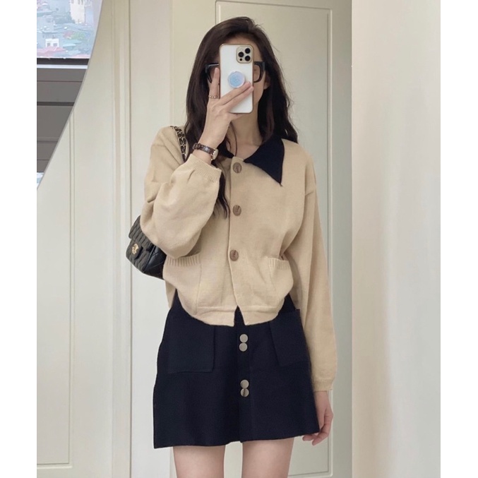 [HÀNG SẴN]ÁO CADIGAN LEN CÚC MỞ CỔ PHỐI MÀU 1102/ÁO CADIGAN TIỂU THƯ VINTAGE | BigBuy360 - bigbuy360.vn