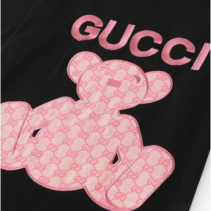 Áo Thun Tay Ngắn Chất Liệu Cotton Thêu Hoạ Tiết Gucci Phong Cách Thời Trang Unisex