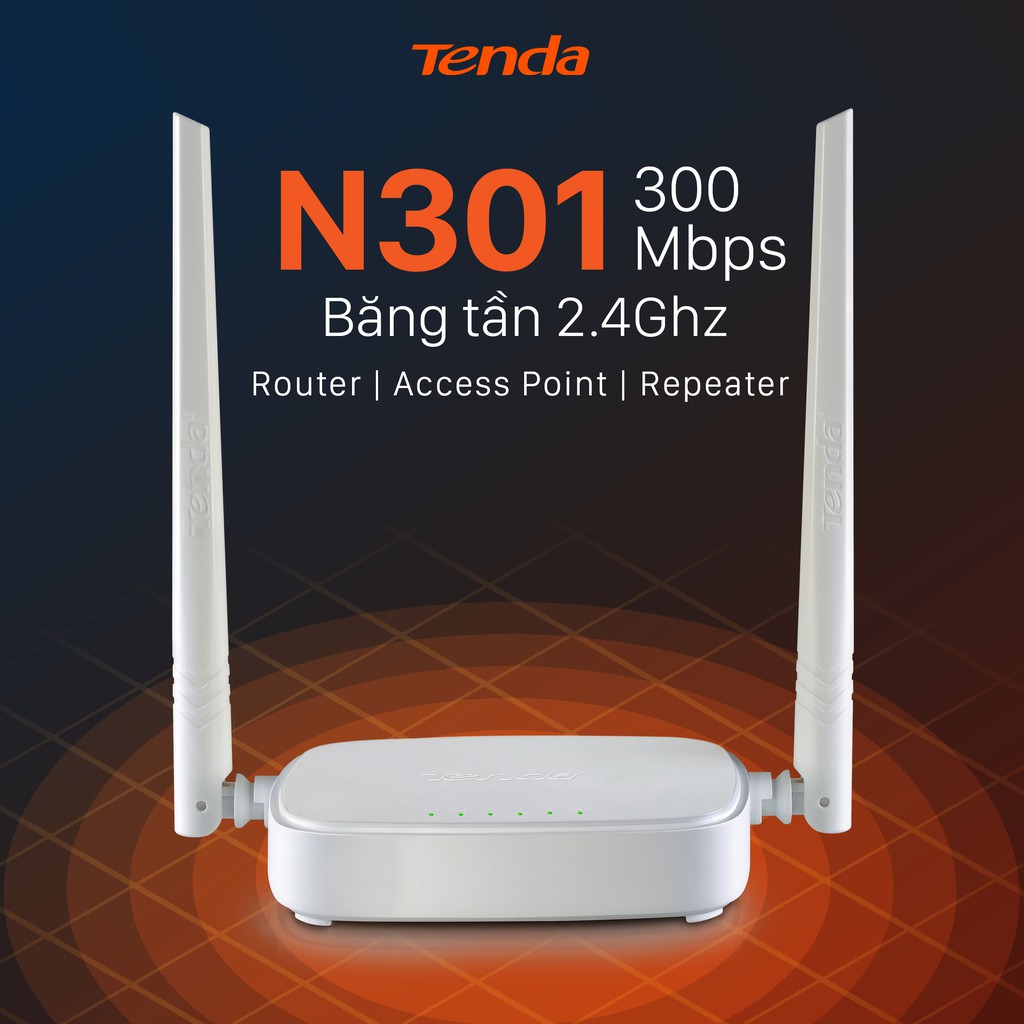 Tenda Thiết bị phát Wifi N301 Chuẩn N 300Mbps - Hãng phân phối chính thức