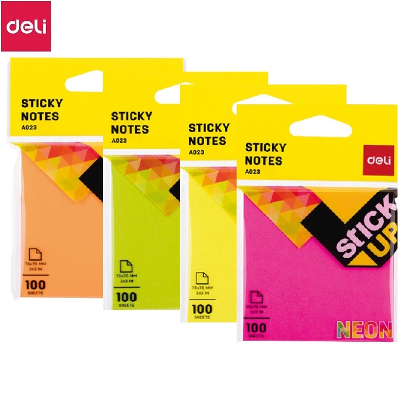 Giấy nhớ màu 3x3 Deli 02302 / Giấy note Deli A023 màu Neon