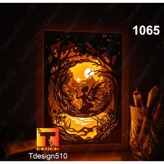 Hộp đèn ngủ - Đèn giấy 3D Kirigami - Hộp đèn quà tặng - Lightbox Kirigami - Fairy in the Moon light box