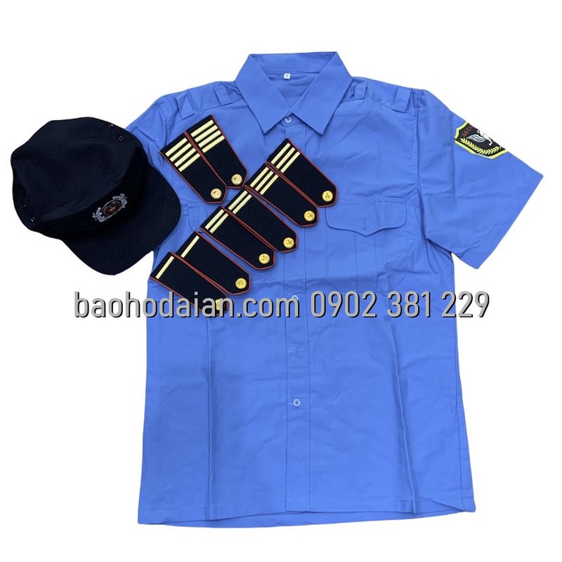 Áo bảo vệ ngắn tay logo tay kèm phụ kiện (cầu vai 4 gạch đồng + nón kèm sao)