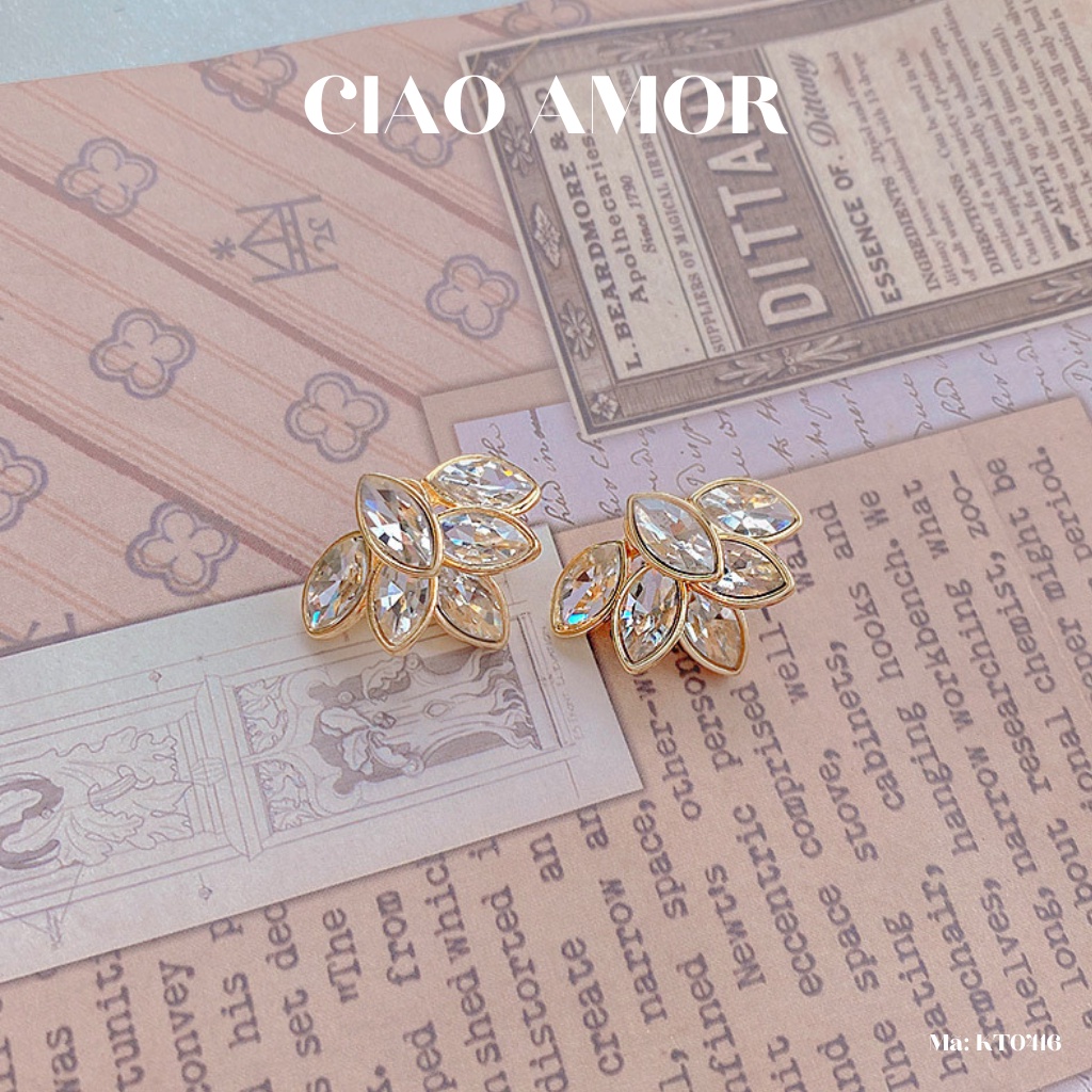 Khuyên tai nữ, Bông tai bạc 925 hoa sau cánh to đá sang trọng lấp lánh dự tiệc Trang sức Ciao Amor - KT0416