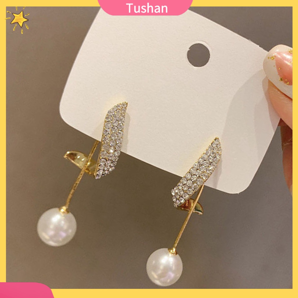 Bông tai dáng dài đính đá và ngọc trai nhân tạo thời trang cho nữ