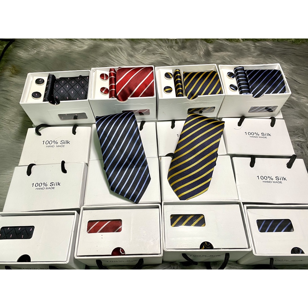 Cavat lụa - có hộp tặng kèm khăn và nút áo sơ mi- clip sản phẩm - cà vạt silk 100% bản tiêu chuẩn 7cm