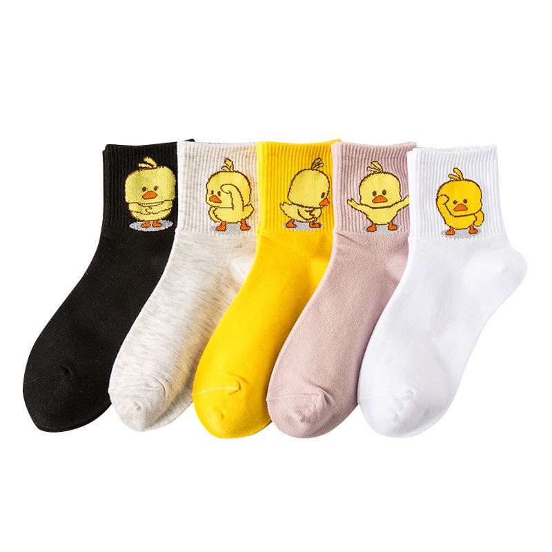 TIAN TIAN T119 Tất nữ Hàng cao cấp Vớ thể thao thu đông bằng Cotton nguyên chất hình vịt vàng nhỏ hoạt hình độc đáo phong cách Hàn Quốc dễ thương