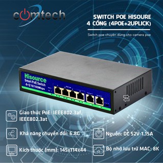 Switch chia mạng kèm nguồn Poe Hisoure 4 cổng (4poe+2Uplink)