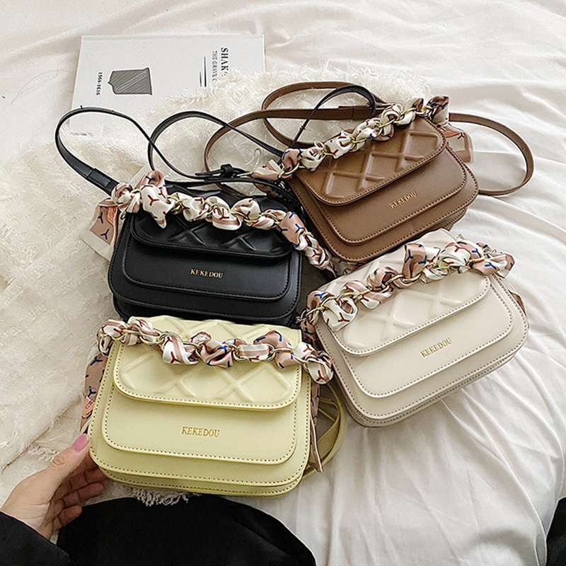 Túi đeo vai IELGY bằng PU phối dây xích cổ điển dễ phối đồ thời trang cho nữ