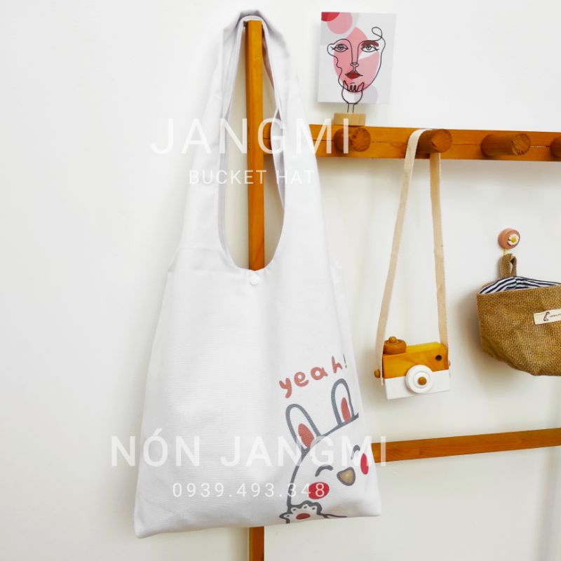 Túi Tote Vải Canvas Chữ Yeah Quai Tròn Liền