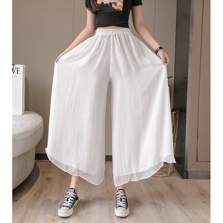 ✿100kg✿ Can Wear Fat Mm Series Drop Feeling Chiffon Pants Capris Show Thin Wide Pants High Waist Loose Large Size Women's Casual Pants Korean Dance Skirt