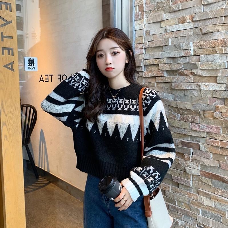 Áo sweater ZHELIHANGFEI dệt kim tay phồng cổ lọ thời trang phong cách giáng sinh