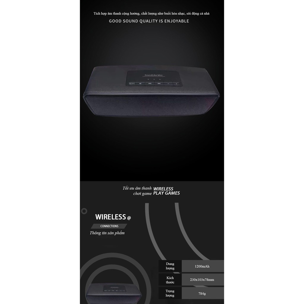 Loa Bluetooth S2025 dung lượng 1200mAh âm thanh sắc nét, sống động hỗ trợ nhiều loại kết nối Thiết kết tinh tế