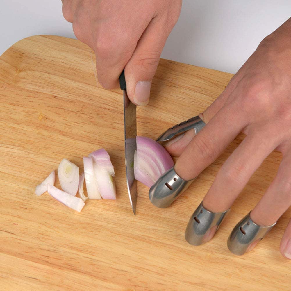 Set 4 Dụng Cụ Đeo Bảo Vệ Ngón Tay ANAEAT Bằng Thép Không Gỉ An Toàn Khi Dùng Dao