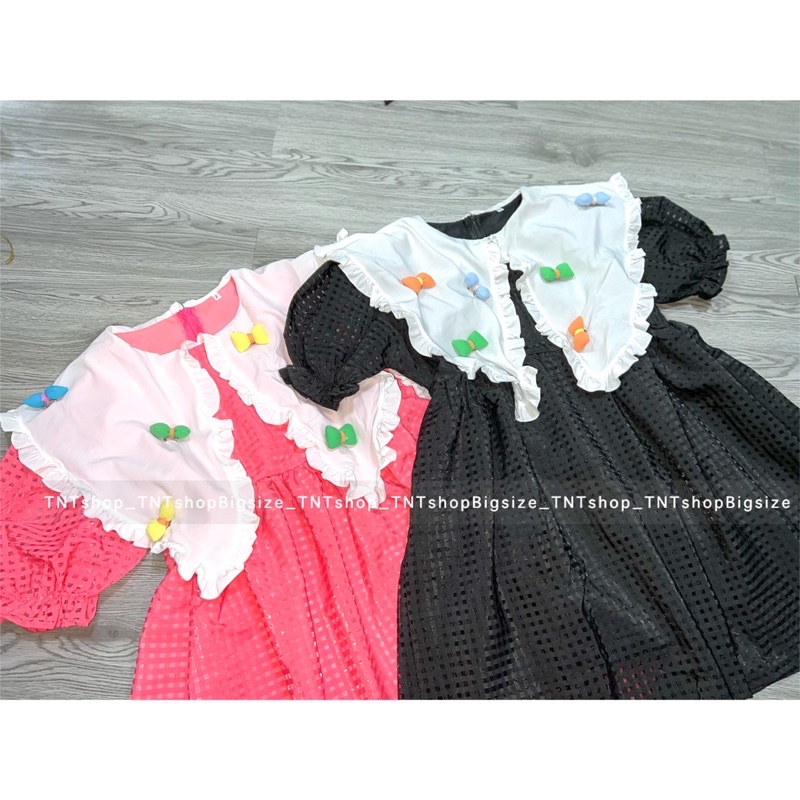 ĐẦM BABYDOLL CARO CỔ BÈO ĐÍNH NƠ