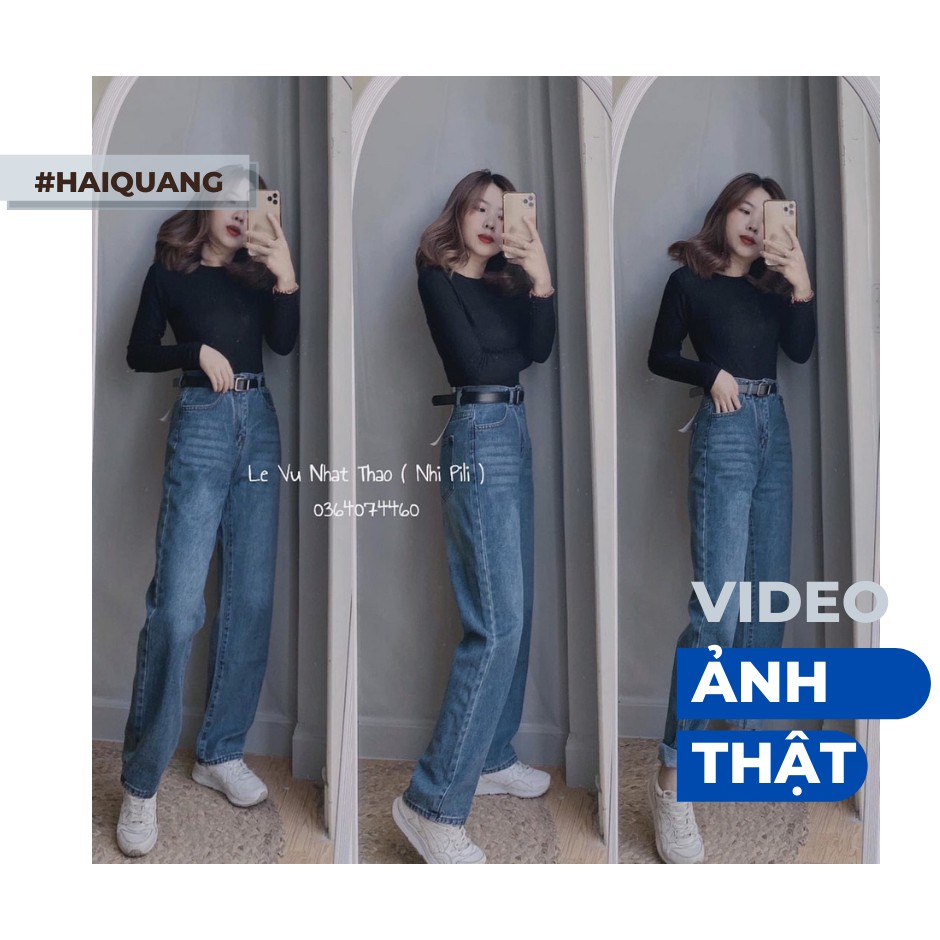 QUẦN BAGGY JEAN NỮ CẠP CAO MÀU XANH ( VIDEO - ẢNH THẬT)