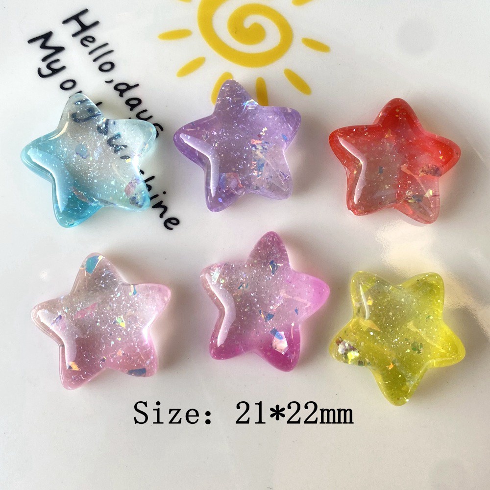 Charm (C444) slime/ Trang Trí [Ko Keo &amp; Nút] Ngôi Sao Màu Cầu Vồng Kim Tuyến (2.1x2.2cm) - Giá 1 cái
