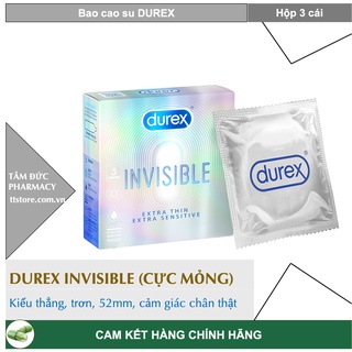 Bao cao su DUREX Invisible Extra Thin Sensitive 3 cái/10 cái (52mm, cực siêu mỏng)