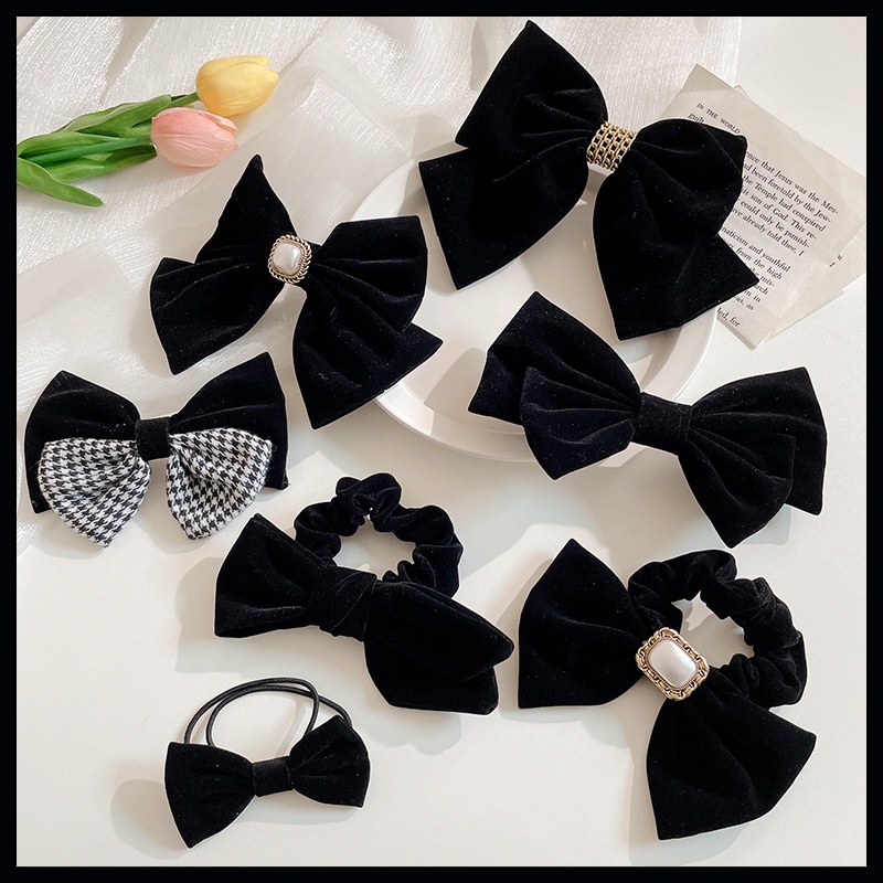 Kẹp/Dây buộc tóc ruy băng đen phong cách Hàn Quốc tùy chọn