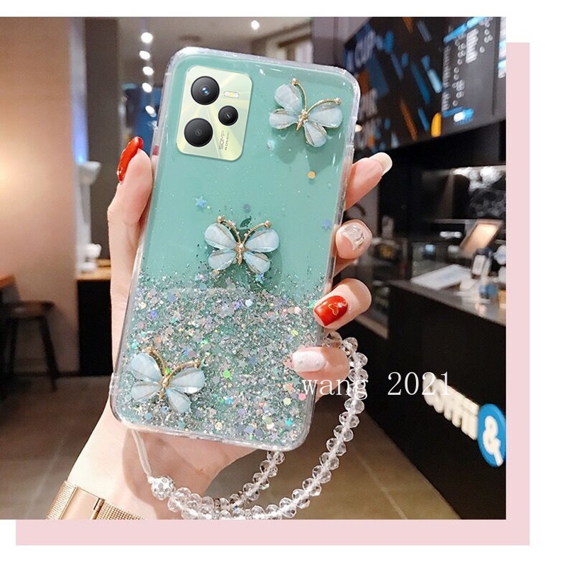 Ốp Điện Thoại Dẻo Trong Suốt Họa Tiết Bươm Bướm Nhiều Màu Kèm Dây Đeo Cho Realme C35 / 9 Pro + / 9Pro / 9i