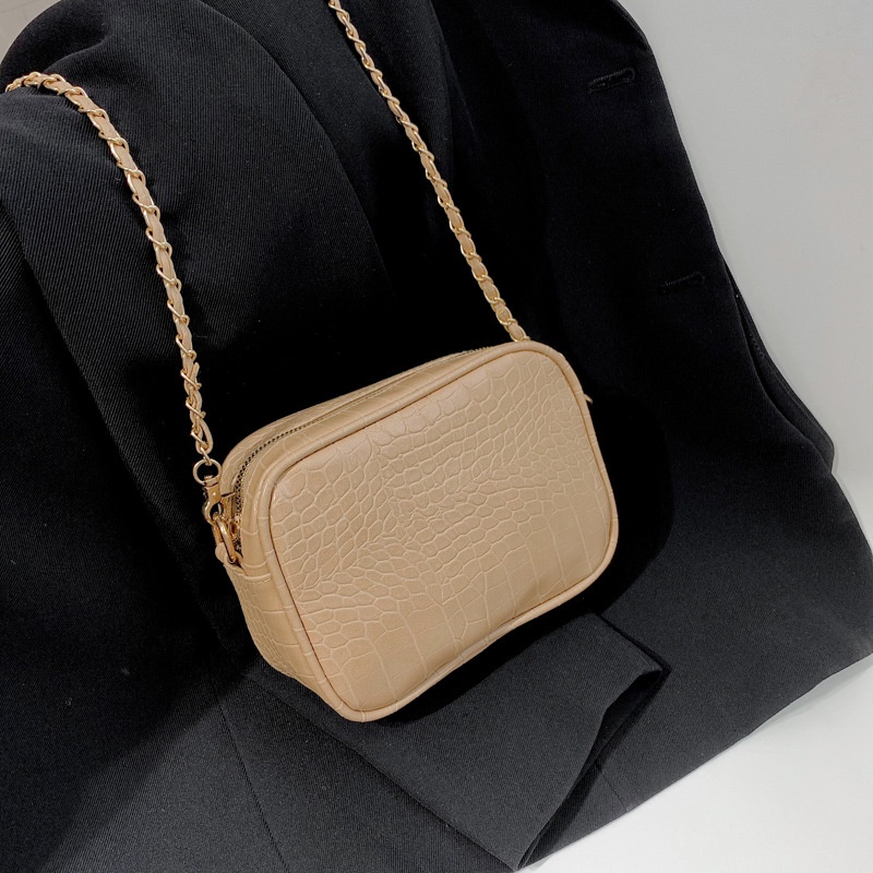 Túi Xách Đeo Vai Hình Vuông Cỡ Nhỏ Họa Tiết Da Cá Sấu Phối Dây Đeo Sợi Xích Thời Trang 202