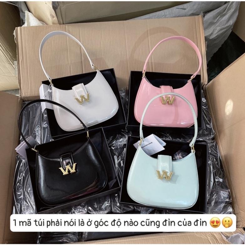 Túi waang chữ W da bóng size 21 kèm dây đeo chéo full hộp đầy đủ hàng cao cấp