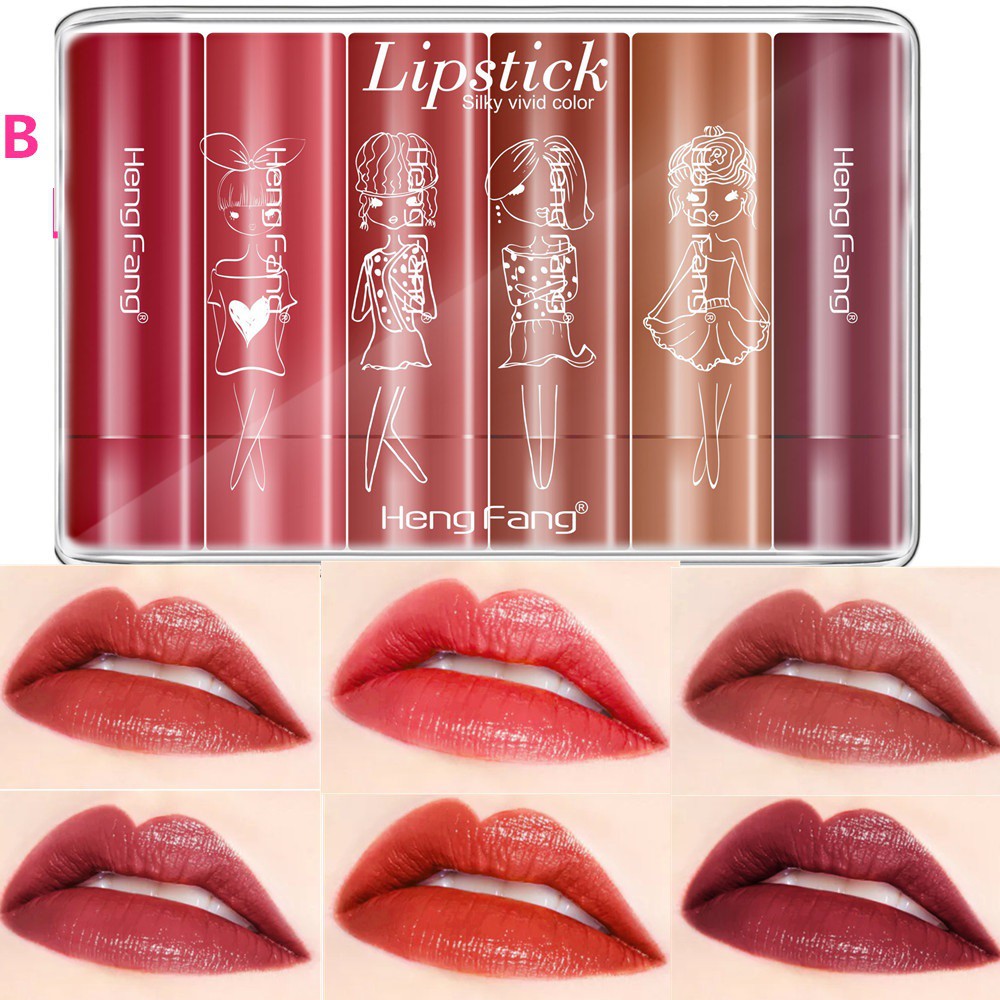 🌈🥑🍑 Set 6 Cây Son Sáp Siêu Lì Và Mịn Môi Lipstick  N0.H134 Silky Vivid Color Hengfang Cute Hột Me-W65-D14T4 | BigBuy360 - bigbuy360.vn