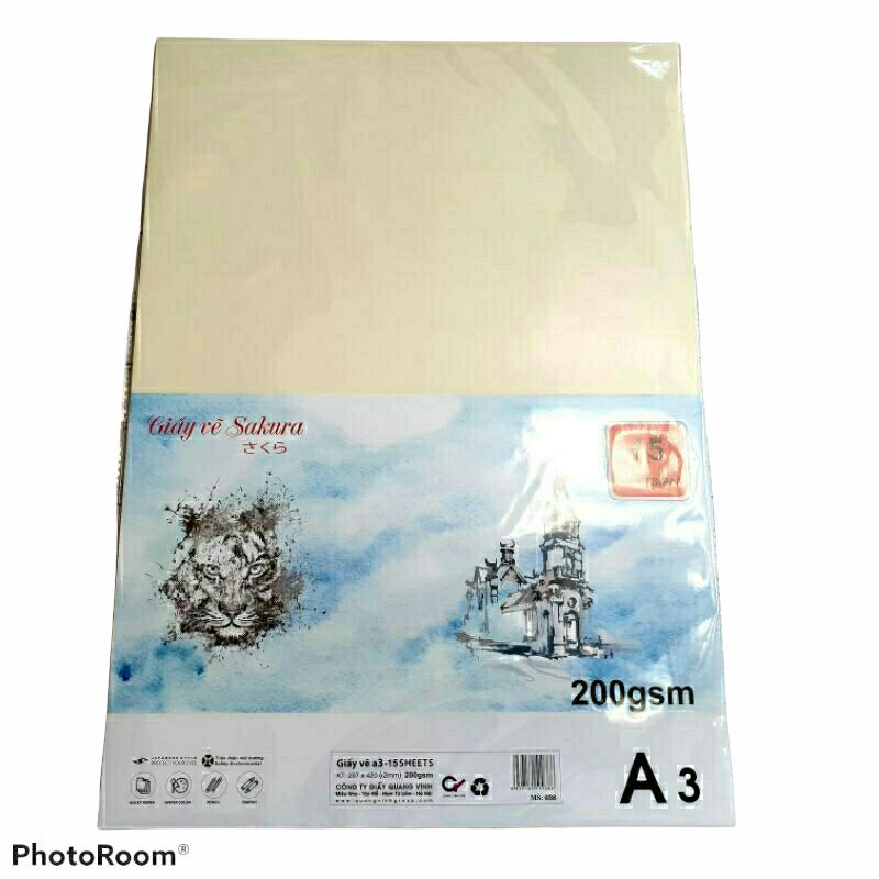 Tập 20 tờ giấy vẽ a3, a4 giấy sần 200gsm Sakura chuyên vẽ chì, vẽ kí họa, vẽ màu Gouat