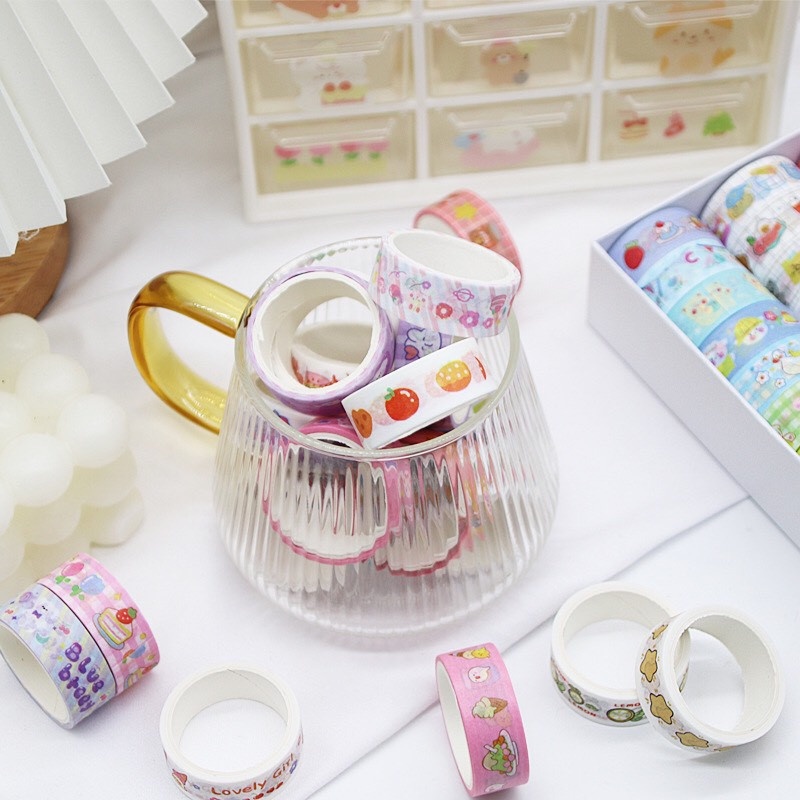Hộp 60 cuộn washi tape dán trang trí sổ tay nhật ký nhiều mẫu xinh xắn.