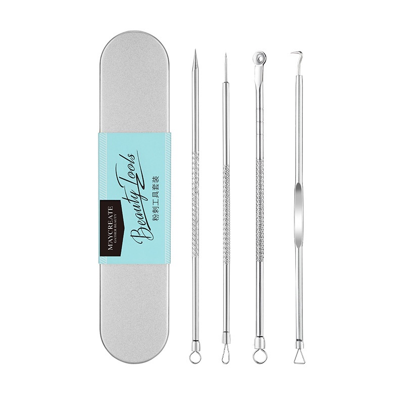 Bộ 4 Cây Nặn Mụn 8 Đầu Maycreate Dụng Cụ Nặn Mụn Bằng Inox Cao Cấp Luxuka MC09