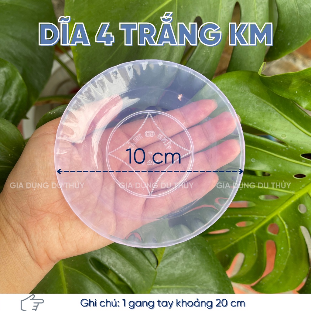 Dĩa nhựa tròn nhỏ giá rẻ màu trắng trong, màu xanh lá chất liệu nhựa PE không vỡ của gia dụng Du Thủy