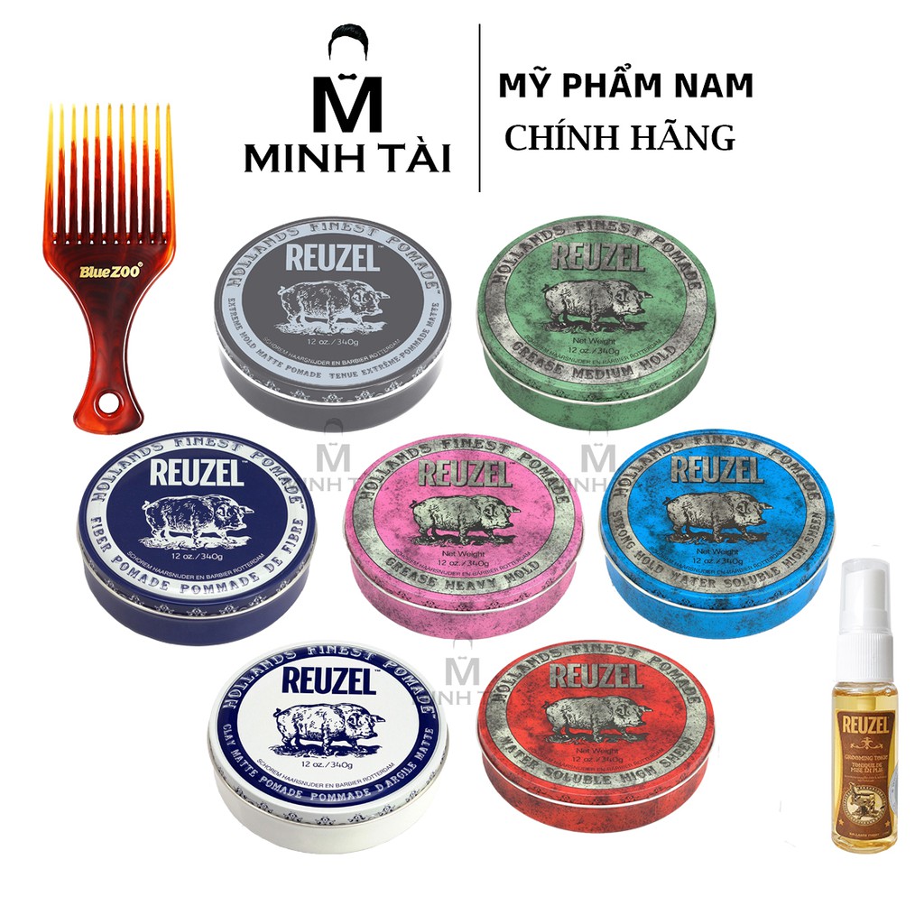 Sáp Vuốt Tóc Nam REUZEL Pomade - 340g - Hàng Chính Hãng + Xịt Dưỡng Tóc Reuzel Tonic 20ml + Lược Chải Tóc Pomade