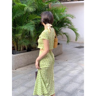 Bộ Áo Dệt Kim Ngắn Tay + Chân Váy Hoa Kiểu Vintage Pháp Thời Trang Mùa Hè Cho Nữ