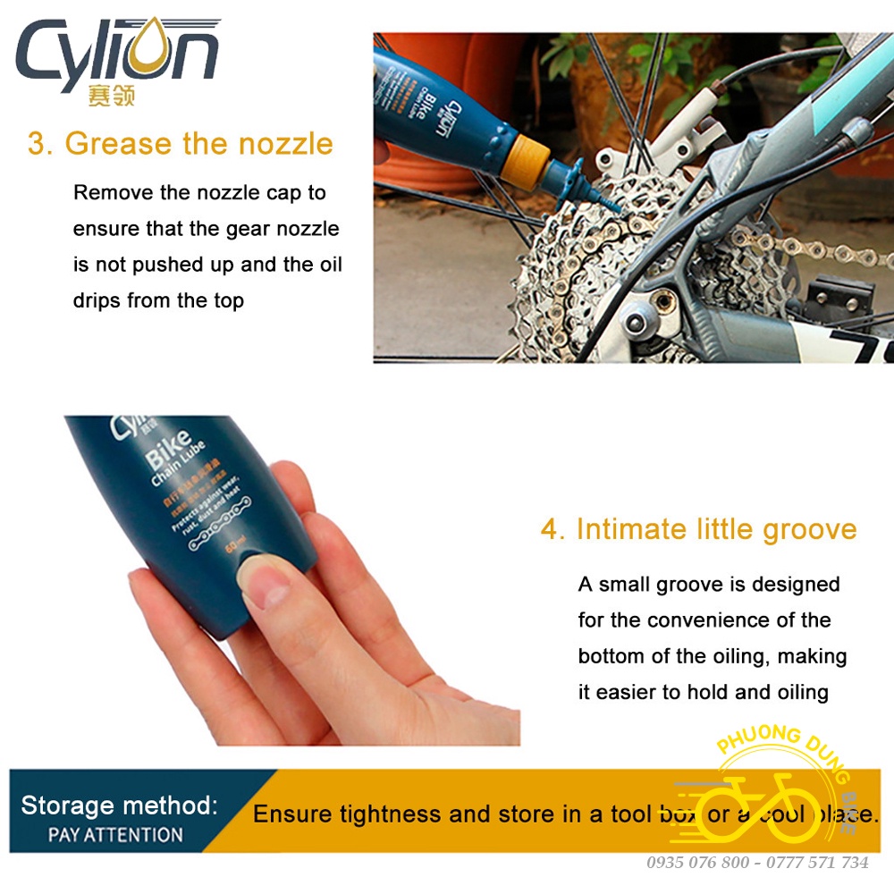 Dầu nhớt tra sên xích líp xe đạp CYLION CHAIN LUBE 60ml - Hàng chính Hãng
