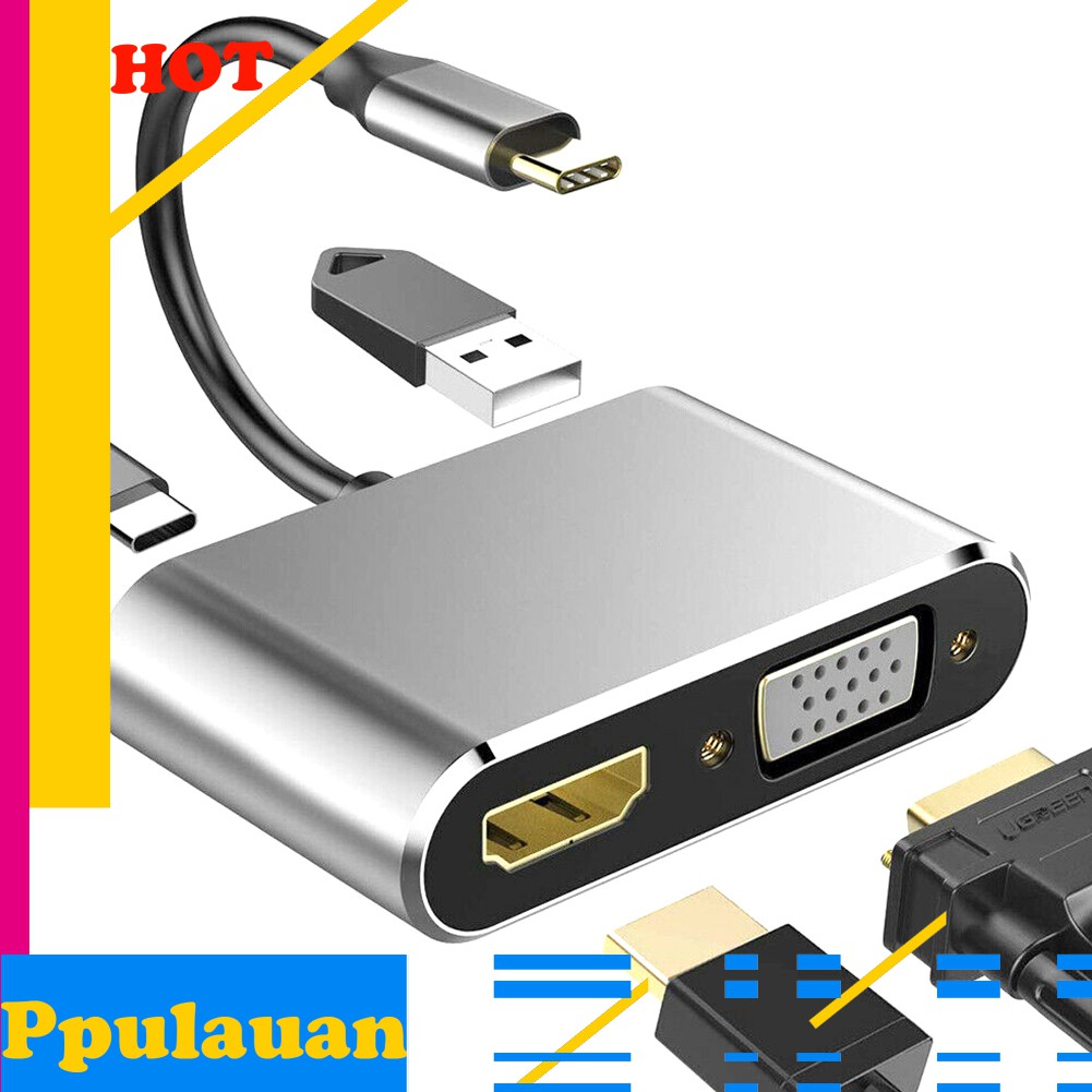 Đầu Đọc Thẻ 4 Trong 1 Usb Type-C Sang Hdmi Vga Cho Macbook Pro