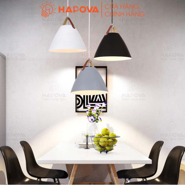 Đèn thả trần trang trí bàn ăn quai da HAPOVA KEVA 5007/1 + Tặng kèm bong led AS Vàng