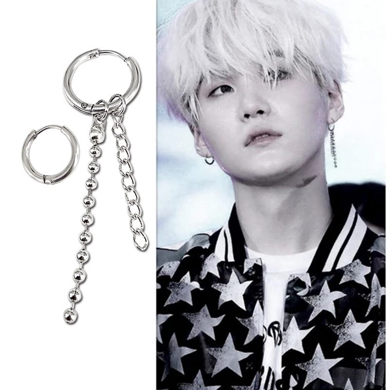 Bông tai khuyên tai unisex khoen tròn thả dài phong cách BTS