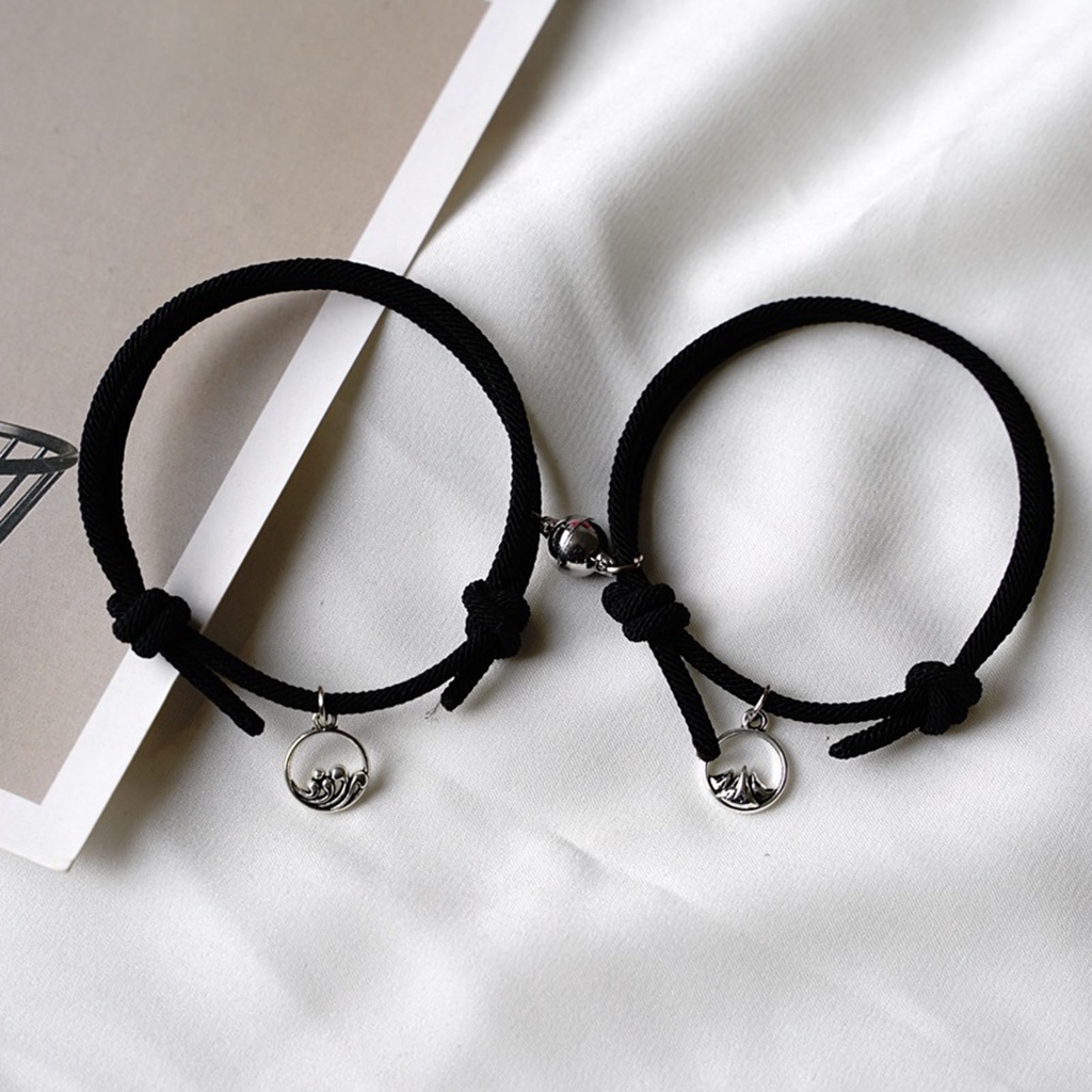 Bộ 2 Vòng Đeo Tay Dây Bện Phối Khóa Nam Châm Thời Trang Cho Cặp Đôi