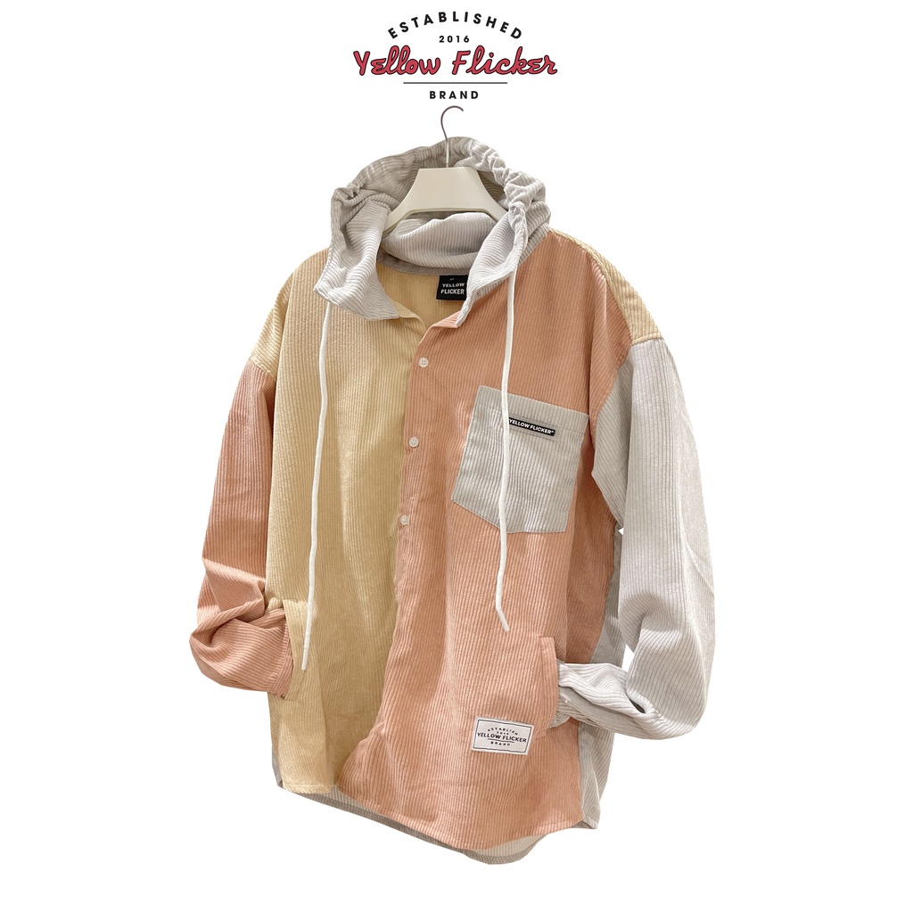 Áo khác tay dài có nón YELLOW FLICKER phối ba màu unisex