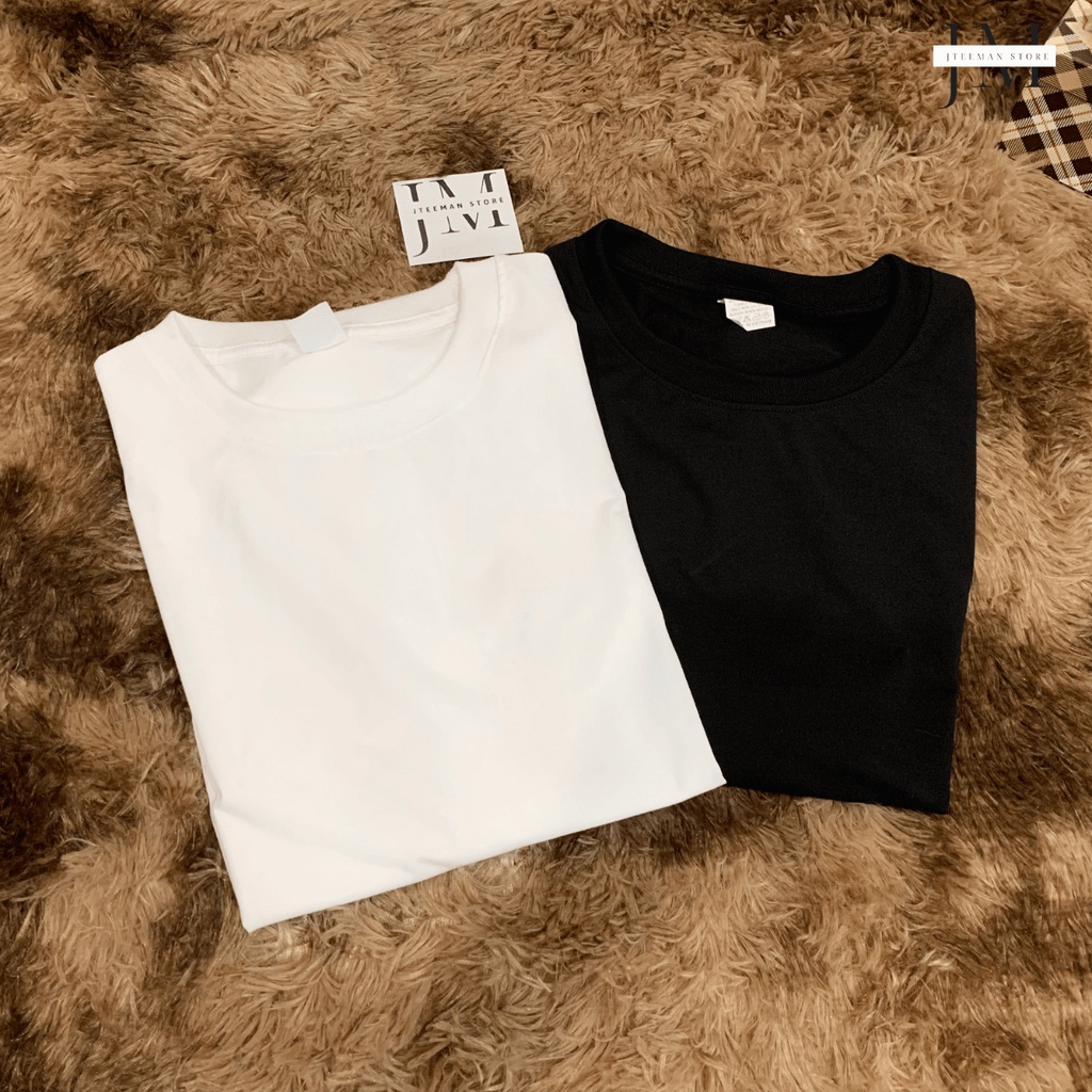 Áo thun trơn Jteeman, áo phông trơn nam nữ tay lỡ form rộng vải cotton 4 chiều cao cấp 3 màu trắng đen xám JT11