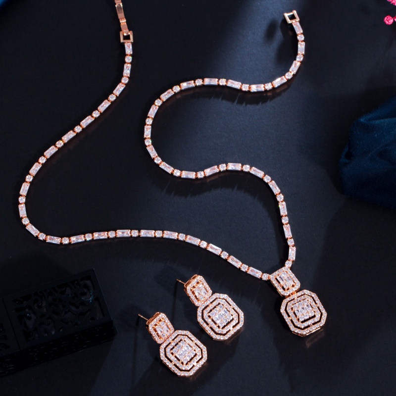 Youyo Set Vòng cổ Và Bông Tai Mặt Vuông Đính Đá Zircon Đơn Giản Cho Nữ Tuổi Teen Ngày Lễ Tình Nhân