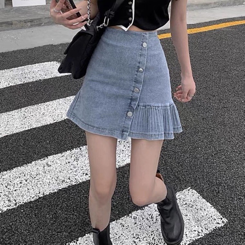 Chân váy xếp li đuôi cá đính khuy phong cách highteen (có sẵn+ảnh thật) | BigBuy360 - bigbuy360.vn