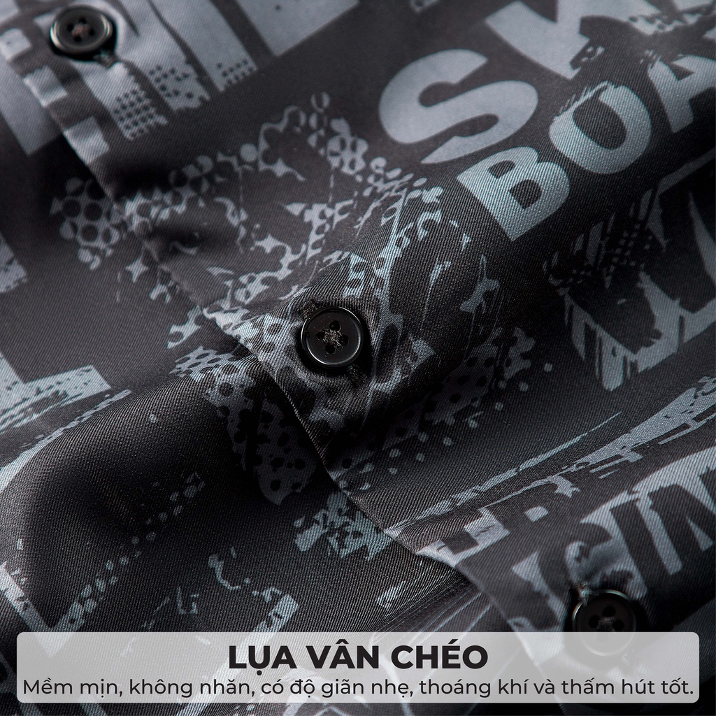 Áo sơ mi nam POLYS Fullbox chính hãng, Lụa Vân Chéo thoáng mát, mềm mịn, không nhăn họa tiết EXTREME
