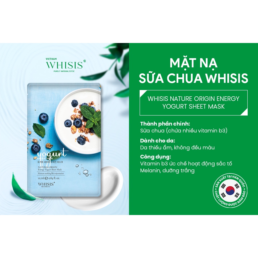 Mặt Nạ Dưỡng Da Sữa Chua Whisis Nature Origin Energy Yogurt Sheet Mask Làm Giảm Nám, Sáng Da 25ml