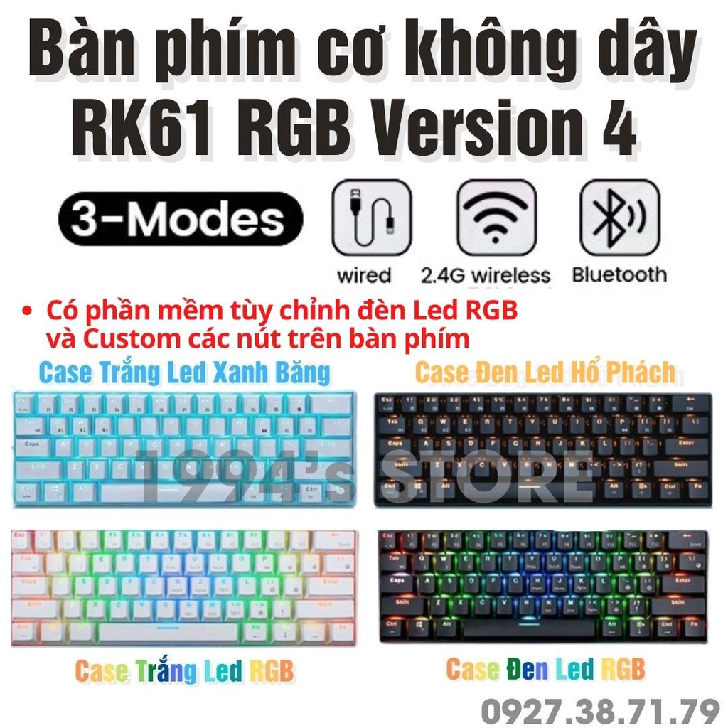 Bàn phím cơ RK871 Version 4 - Bàn phím cơ RK68 Plus - Bluetooth 5.1 - Wireless 2.4G - Cáp Type C - Phần mềm Macro phím