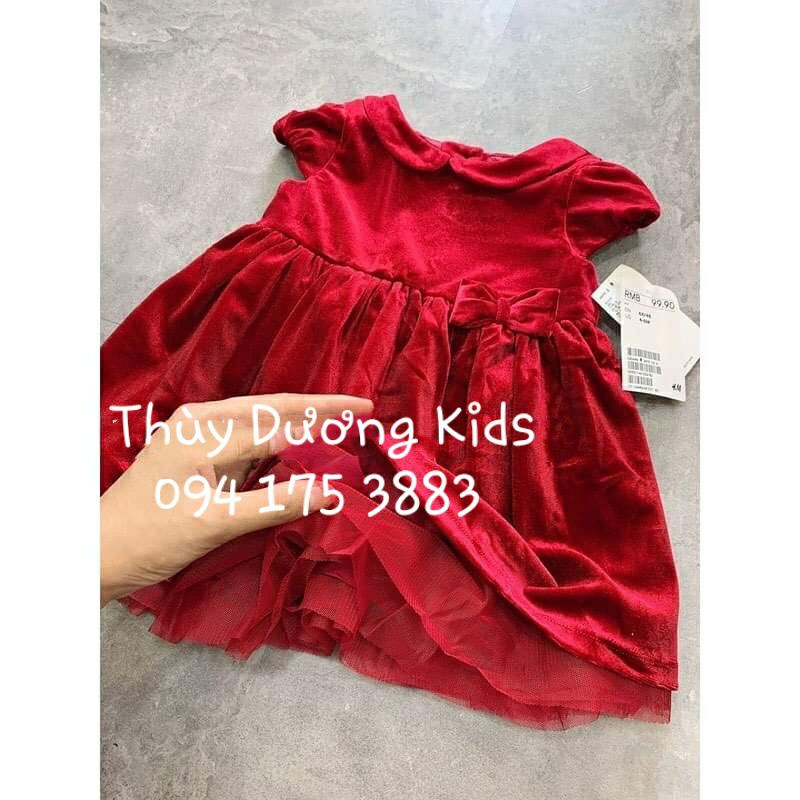 Váy nhung đỏ Hm dư xịn cho bé gái 4/6m
