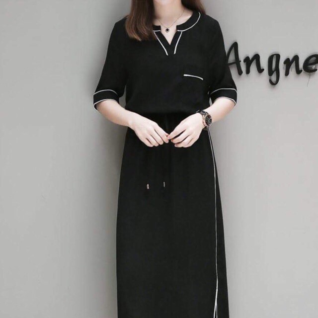 DM688 - Đầm Maxi Lụa Phối Viền Xẻ Tà | BigBuy360 - bigbuy360.vn